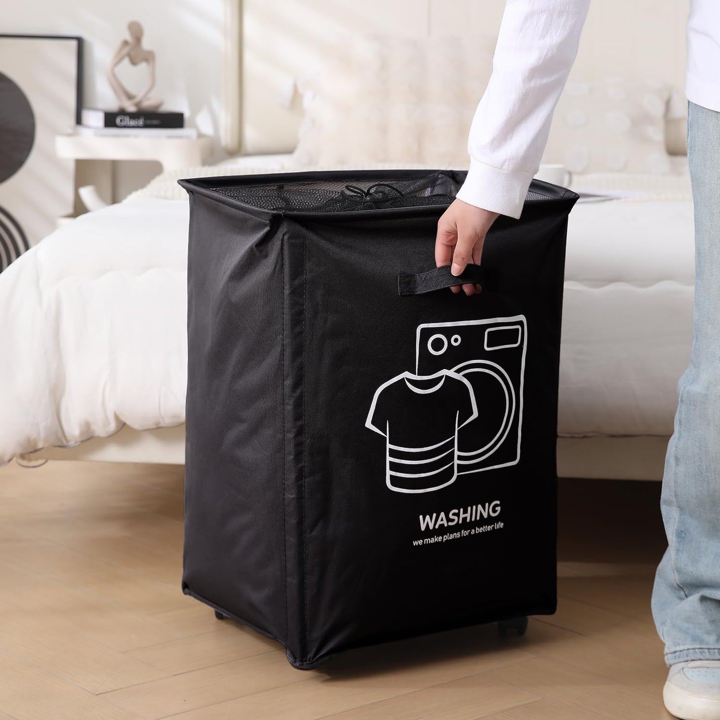 Laundry Basket Bag with Wheels Hamper, Black