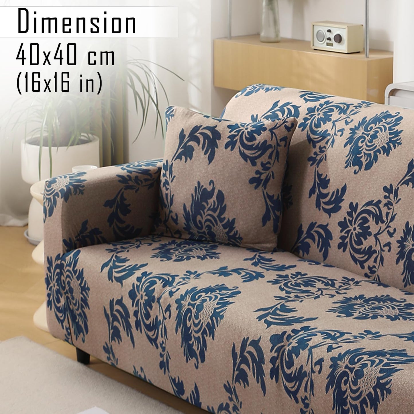 HOKIPO Stretchable Pack of 2 Cushion Cover 16x16, Light Coffee Lotus Damask