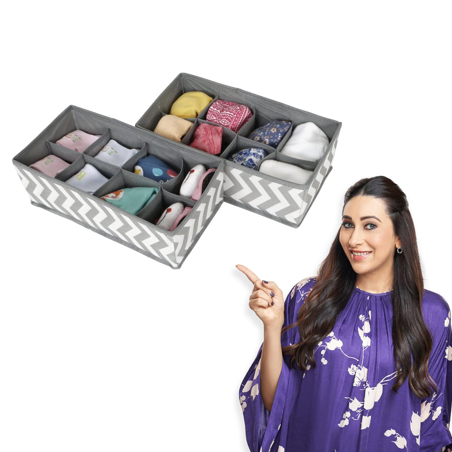 Non-Woven Fabric Undergarment Organizer Storage Box For Drawers Bra Panty Socks Tie Lingerie Organizer For Wardrobe, 8 Grid*2), Drawer Organizers, Blue-Green