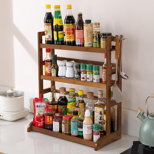 3 Tier Bamboo Rack Organizer for Kitchen Platform Counter Top Rack Storage Shelf Stand