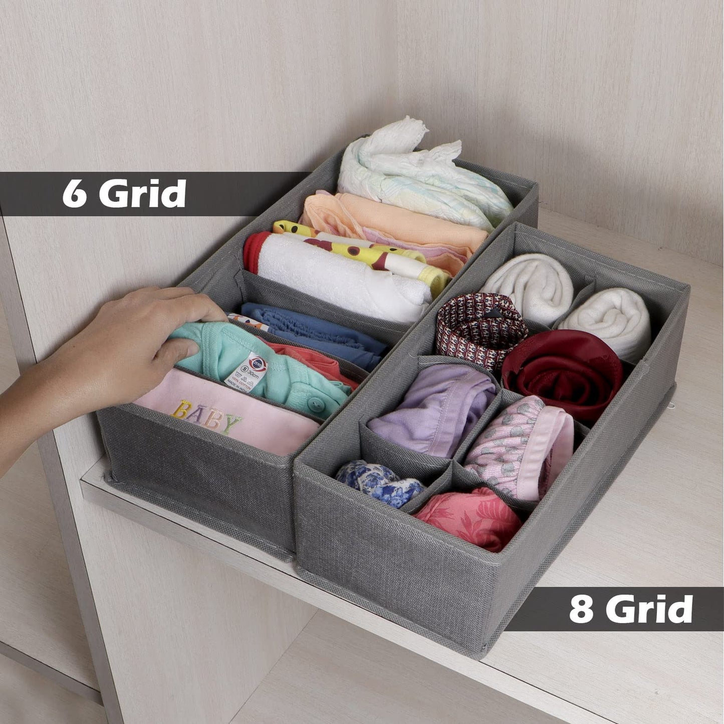 Non-Woven Fabric Undergarment Organizer Storage Box For Drawers Bra Panty Socks Tie Lingerie Organizer For Wardrobe, Grey