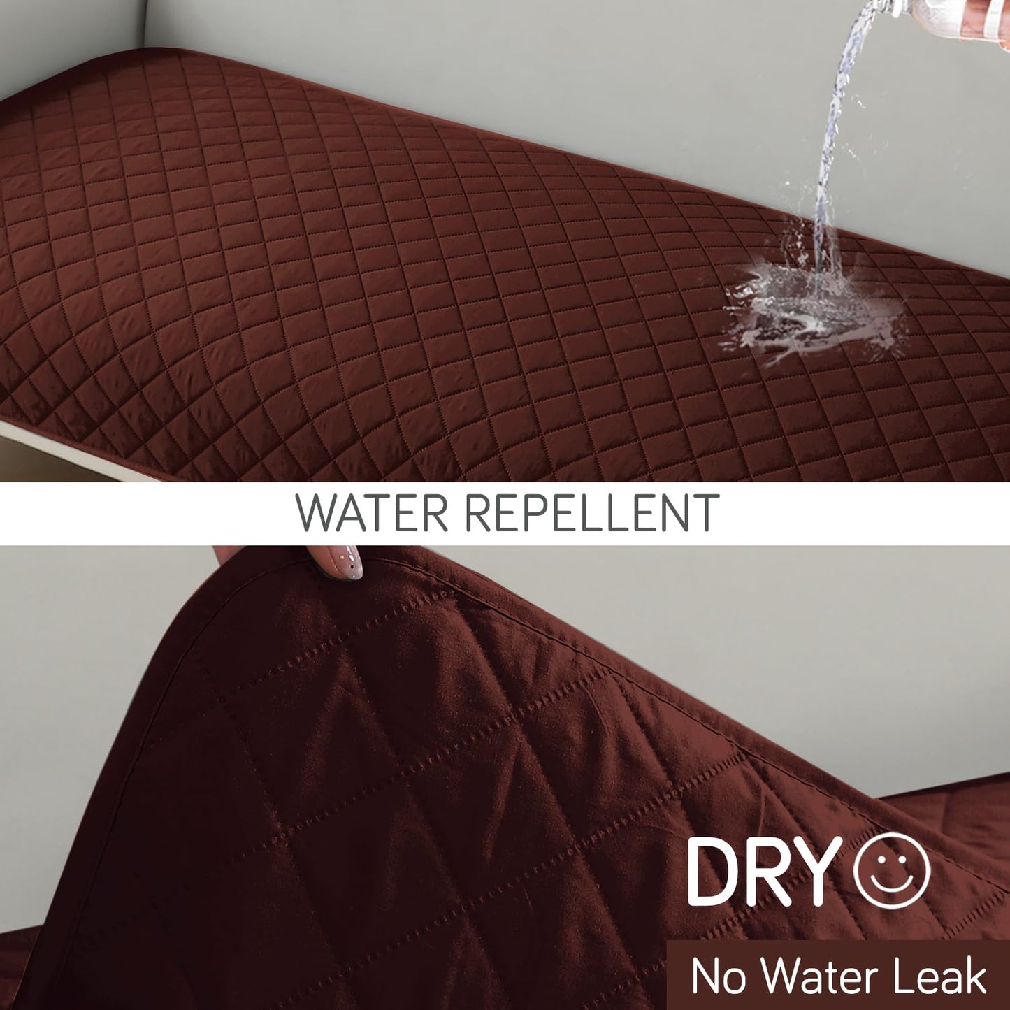 HOKIPO Waterproof Quilted Quick Dry L Shape Sofa Seat Cover Mat, Brown