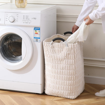 Folding Laundry Bag for Clothes Hamper Basket, Collapsible Storage Basket, Cream