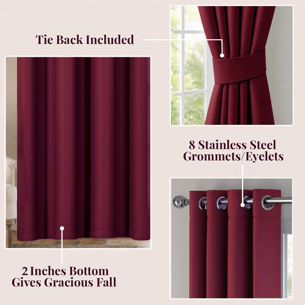 HOKIPO Midnight True Blackout Curtains, 7 Feet Long - Maroon - image 4