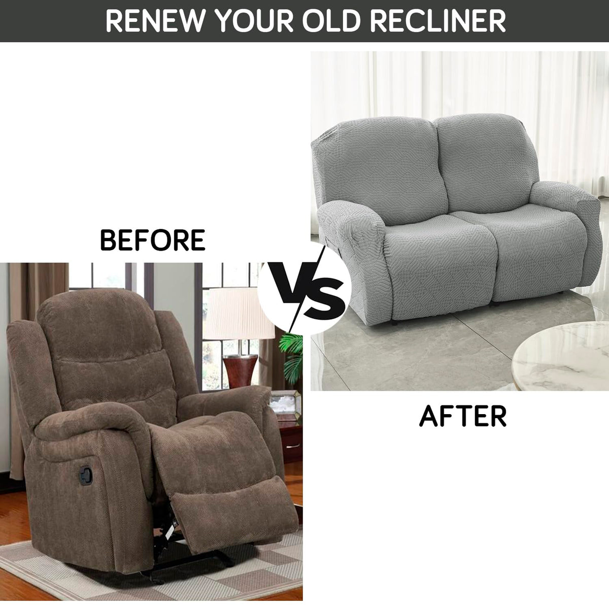 Premium 170 GSM Jacquard Fully Covered Recliner Sofa Cover for 1/2/3 Seaters, Light Grey