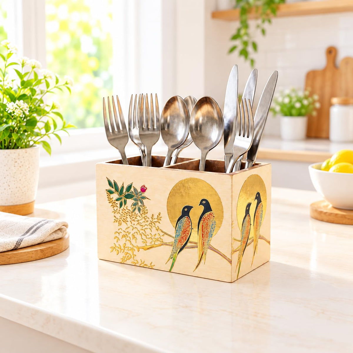 HOKIPO Cutlery Holder for Dining Table, Engineered Wood, Meher Mosaic - image 14