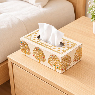HOKIPO Tissue Box Holder, Rectangle, Engineered Wood, Swarna Vriksha - image 1