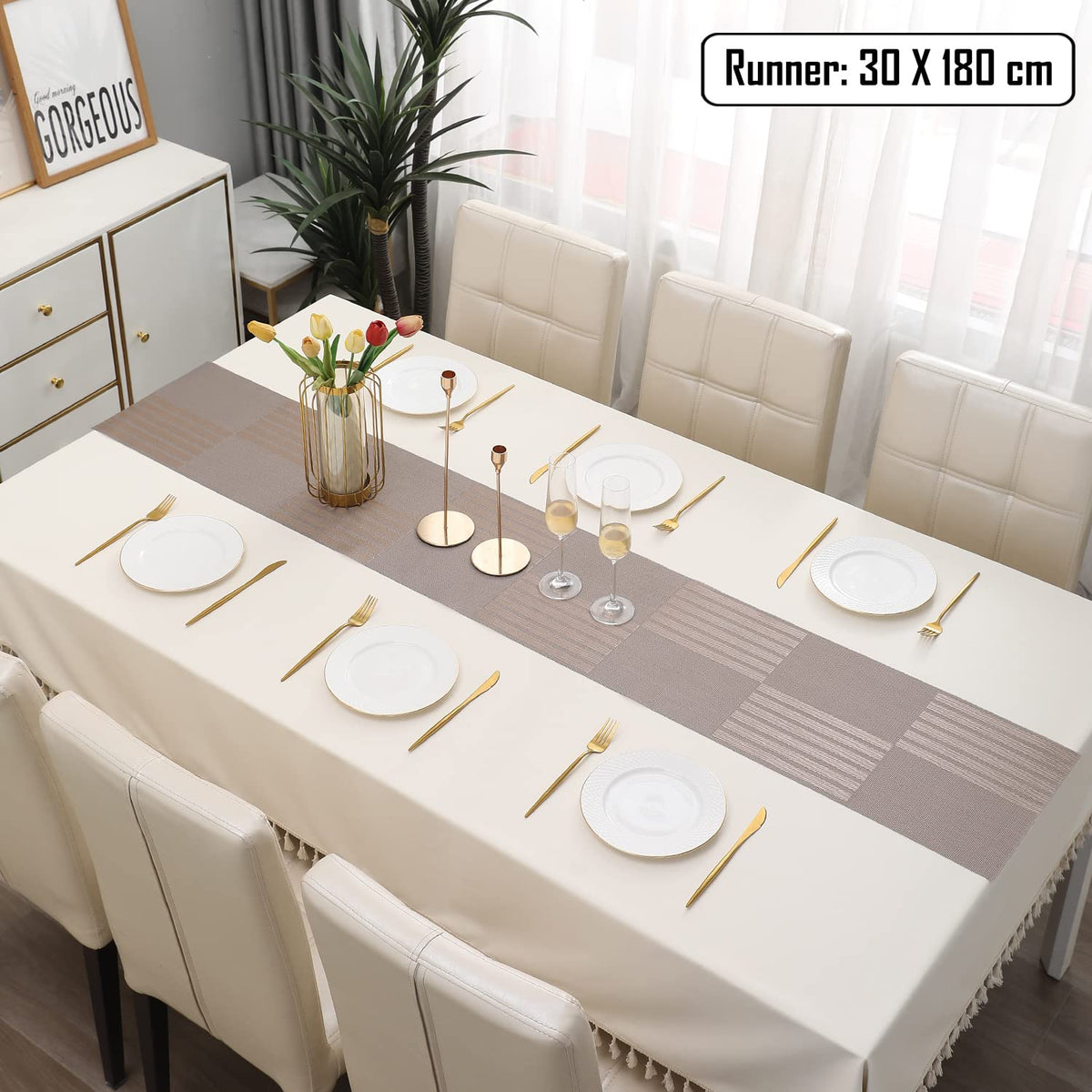 Buy Light Brown Colour PVC Table Runner for 6 Seater (30x180cm) | HOKIPO