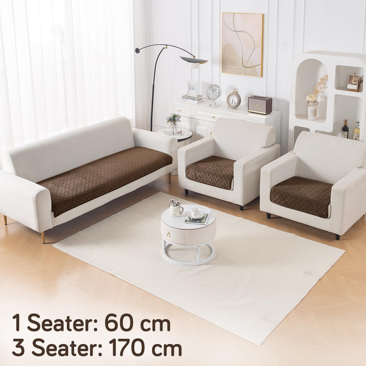 Premium Velvety Quilted Softline 5-Seater Sofa Cover (3+1+1), Chocolate Brown