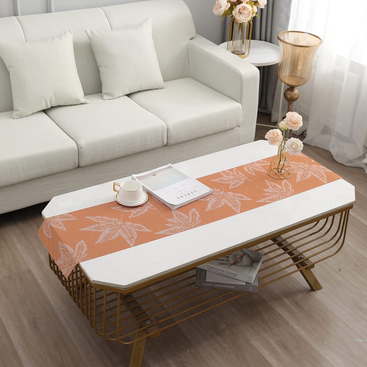Buy Orange Maple Leaf Colour PVC Center & Coffee Tables Runner | HOKIPO