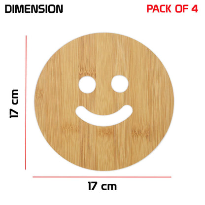 HOKIPO Smily Bamboo Wooden Coasters for Home Pan Pot Holder - Pack of 2/4/6