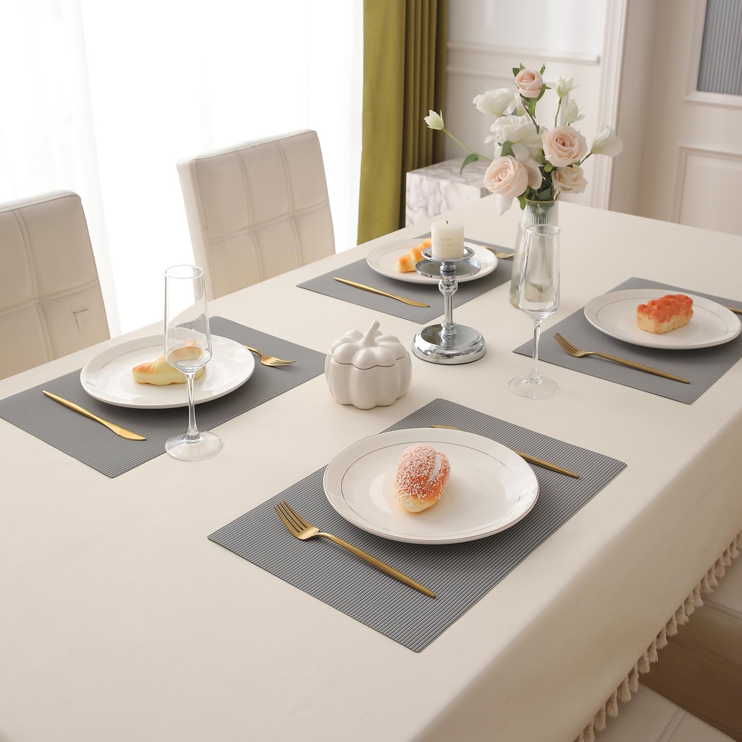 PP Waterproof Dining Table Mat, Fossil Grey