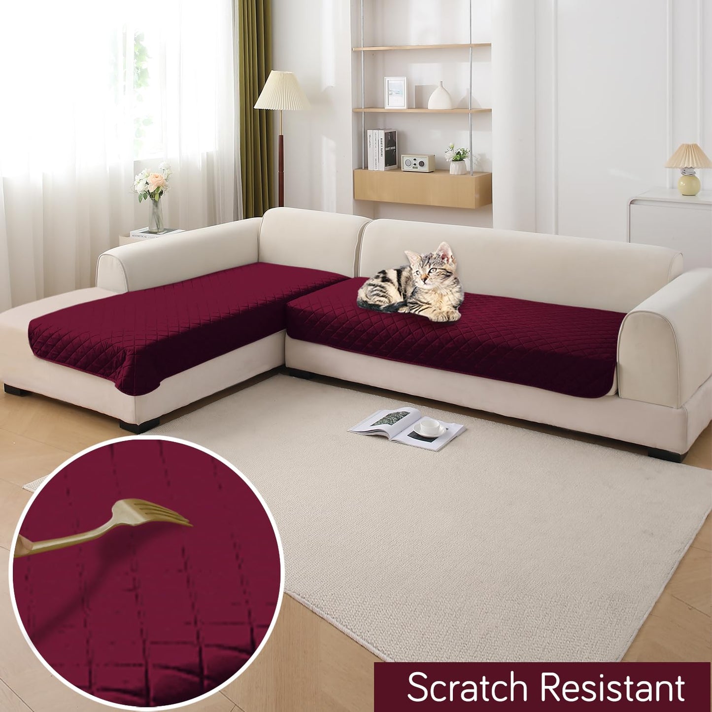 HOKIPO Waterproof Quilted Quick Dry L Shape Sofa Seat Cover Mat, Burgundy