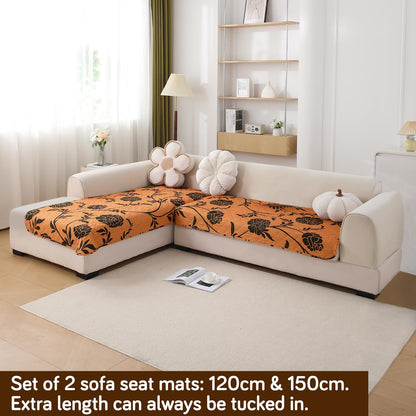 Waterproof Printed Quilted Quick Dry L Shape Sofa Seat Cover Mat, Copper Brown Floral