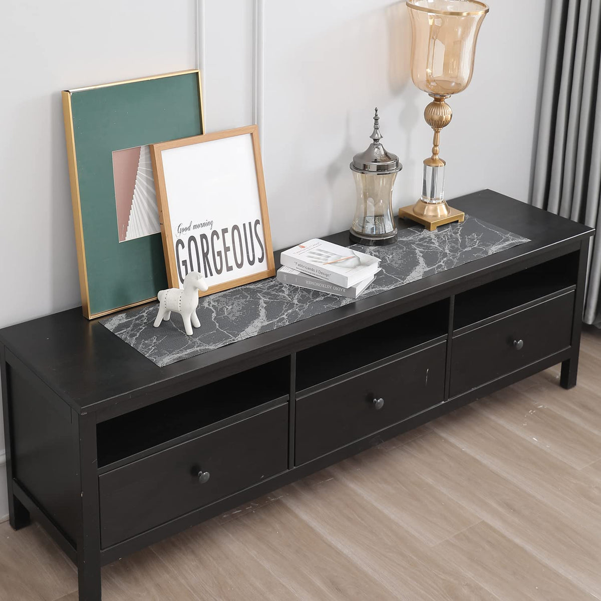 Buy Abstract Black Colour PVC Runner for Side Tables | HOKIPO