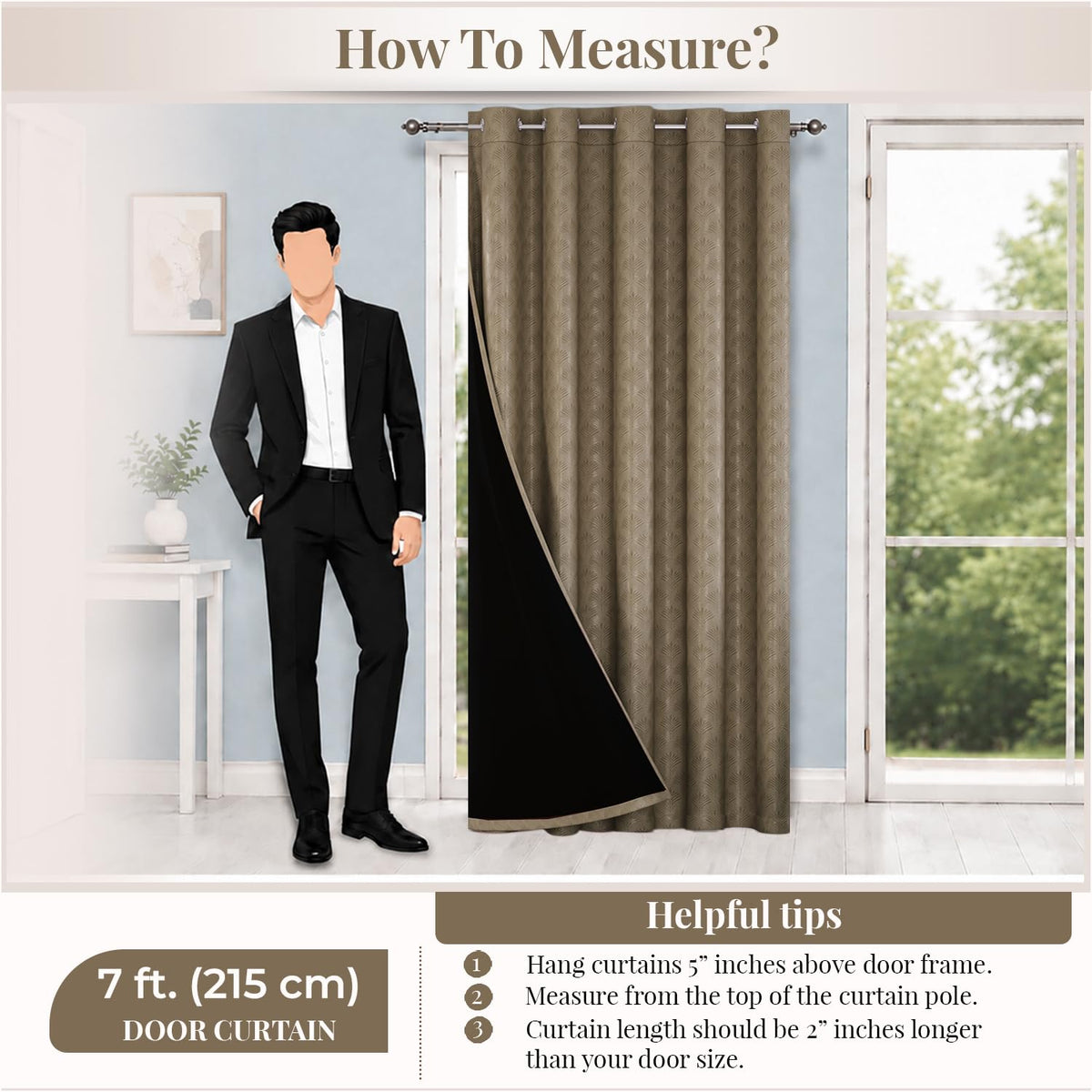 HOKIPO Palmea True Blackout Curtains, 7 Feet Long - Taupe - image 8
