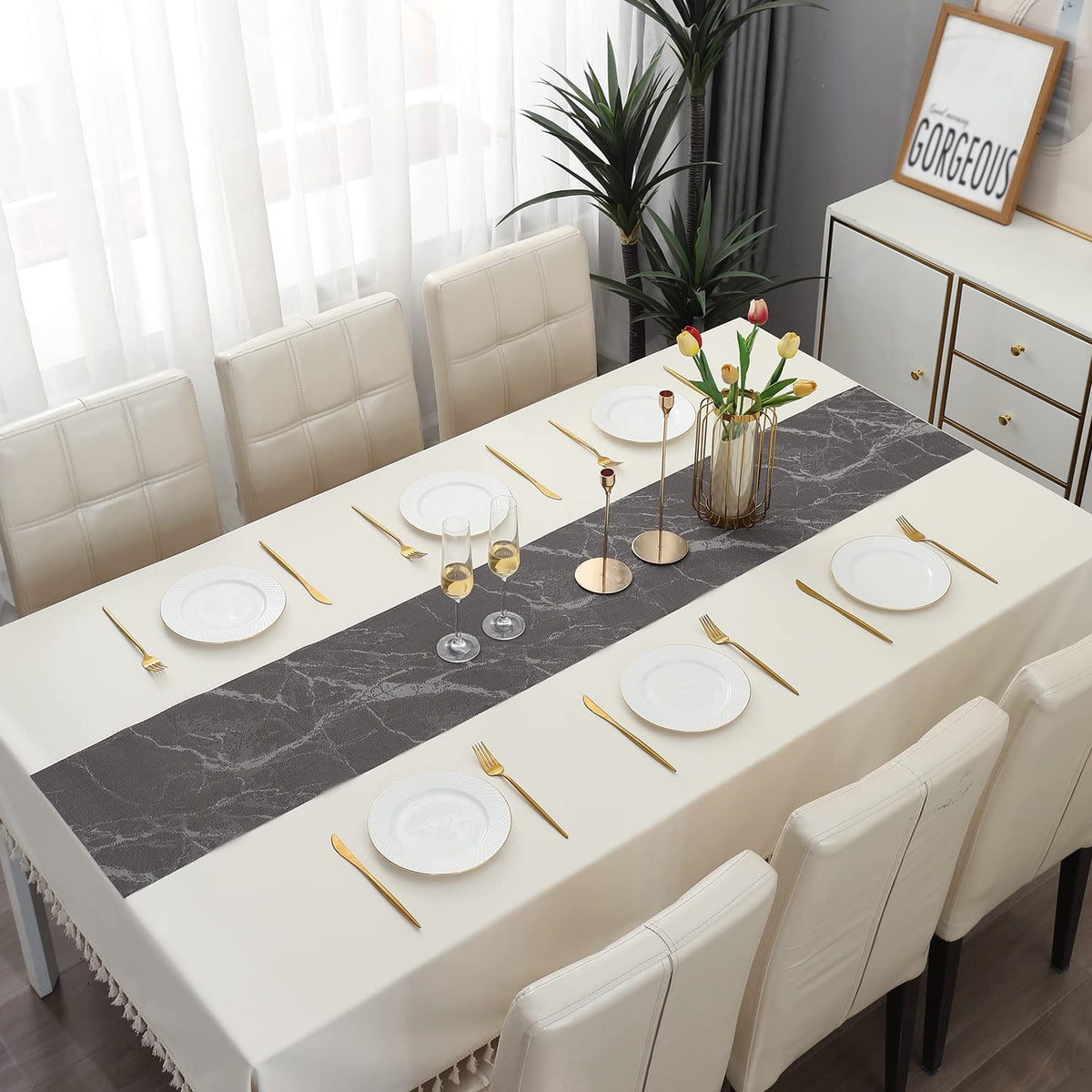 Buy Abstract Brown Colour PVC Dining Table Runner - HOKIPO | Har Ghar Ka Humsafar
