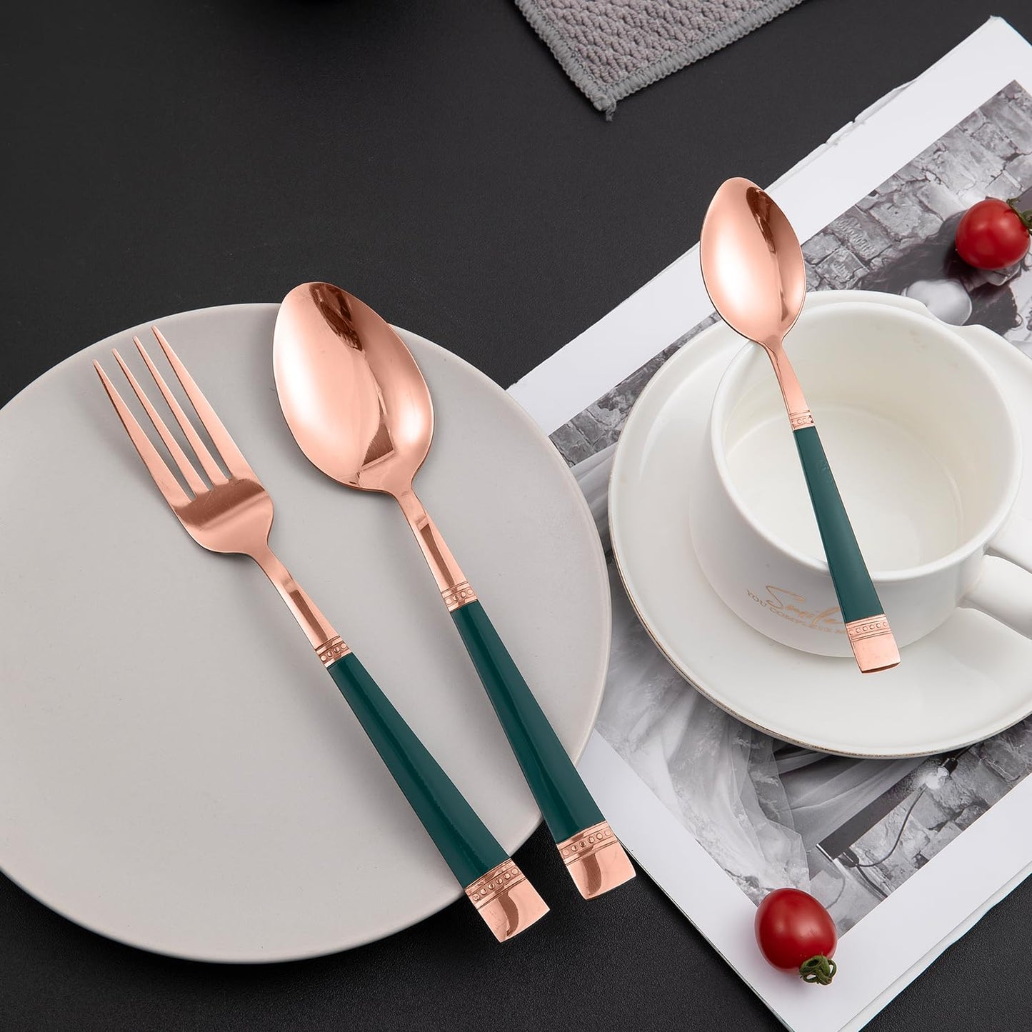 Cutlery Set of 18 / 24 Pcs Stainless Steel Flatware Set, Mirror Finish - Rose Gold