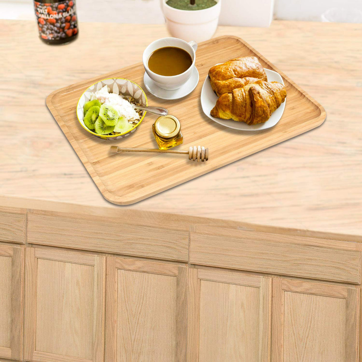 Large Size Wooden Bamboo Serving Tray  for Snacks & Food