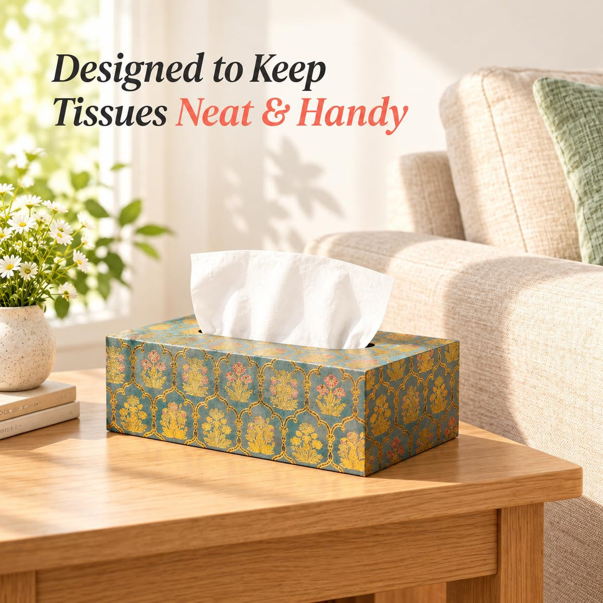 HOKIPO Tissue Box Holder, Rectangle, Engineered Wood, Shahi Gulnaar - image 5