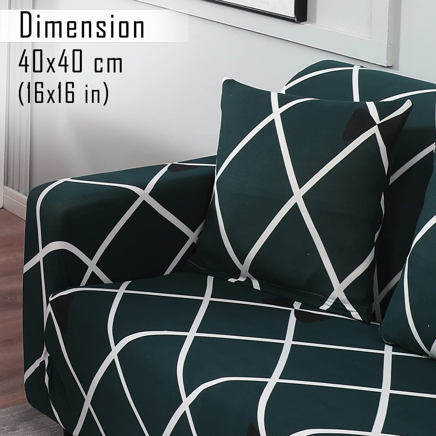 HOKIPO Stretchable Pack of 2 Cushion Cover 16x16, Teal Diamond