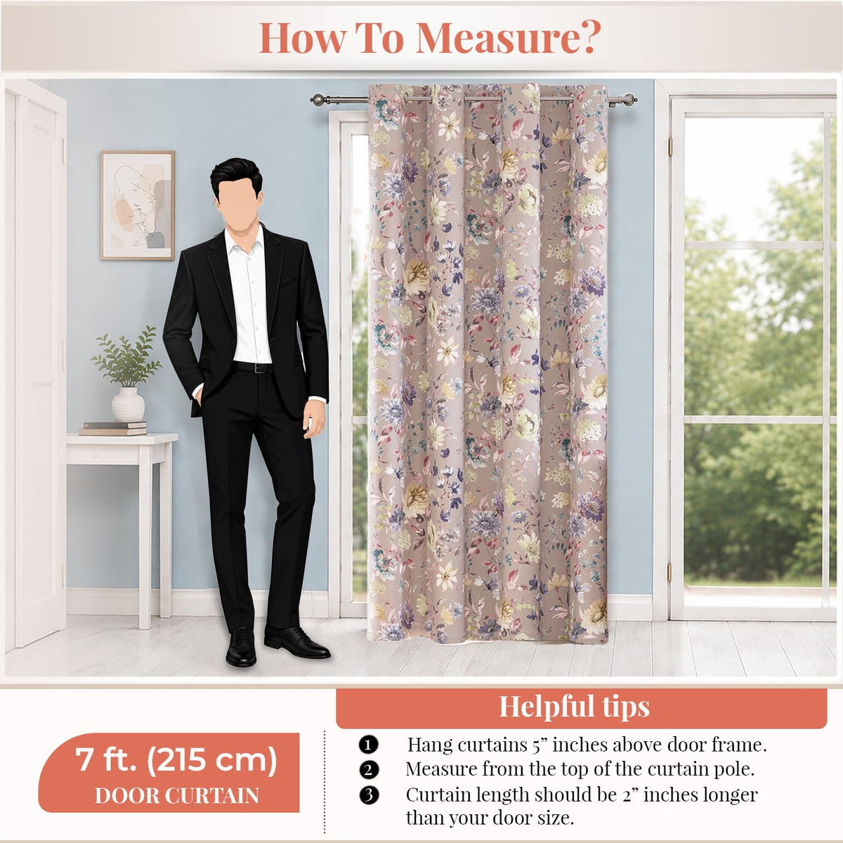 HOKIPO Bloomscape Eyelet Curtains, 7 Feet Long - Powder Pink - image 8