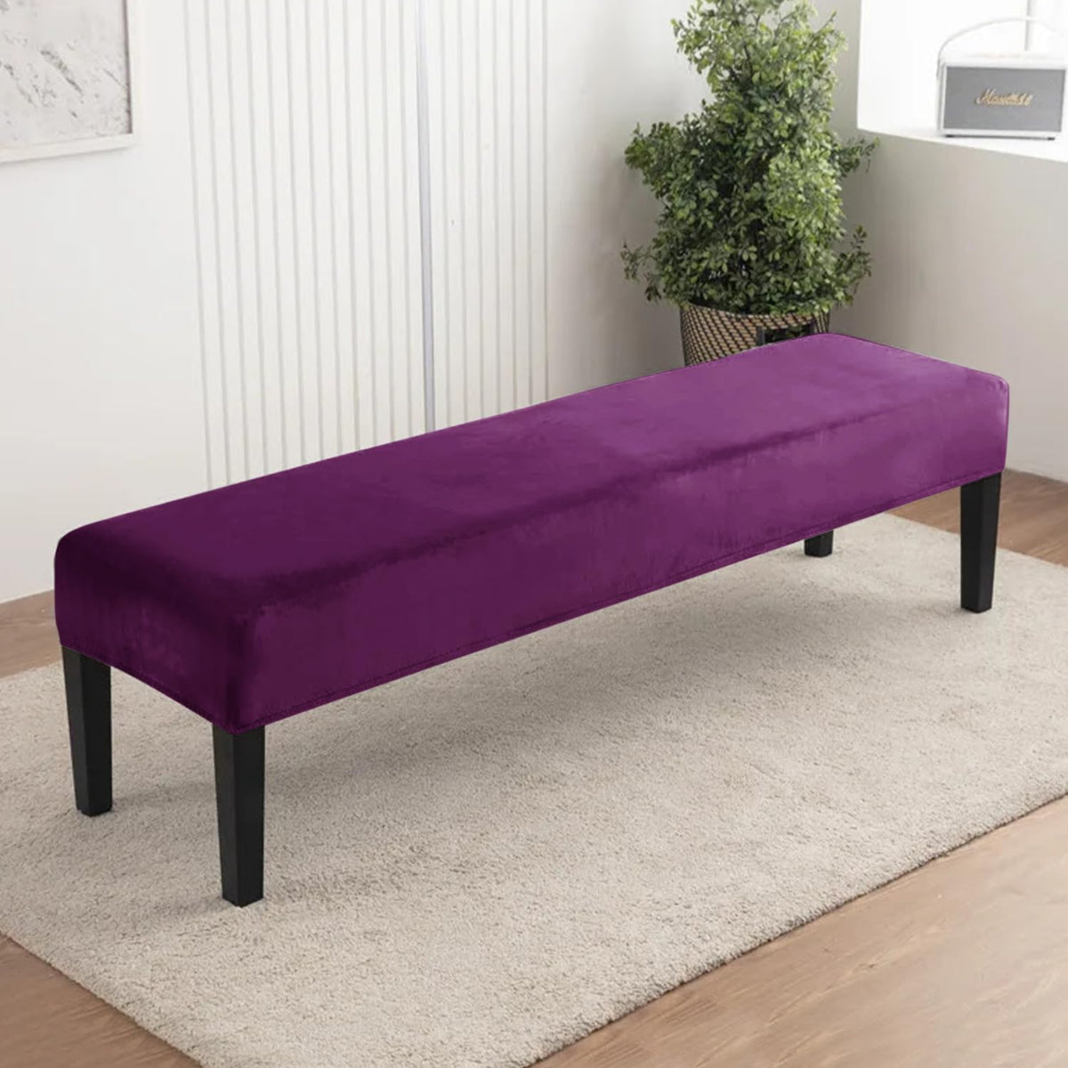 Elastic Fitted Dining Bench Slipcover, Purple