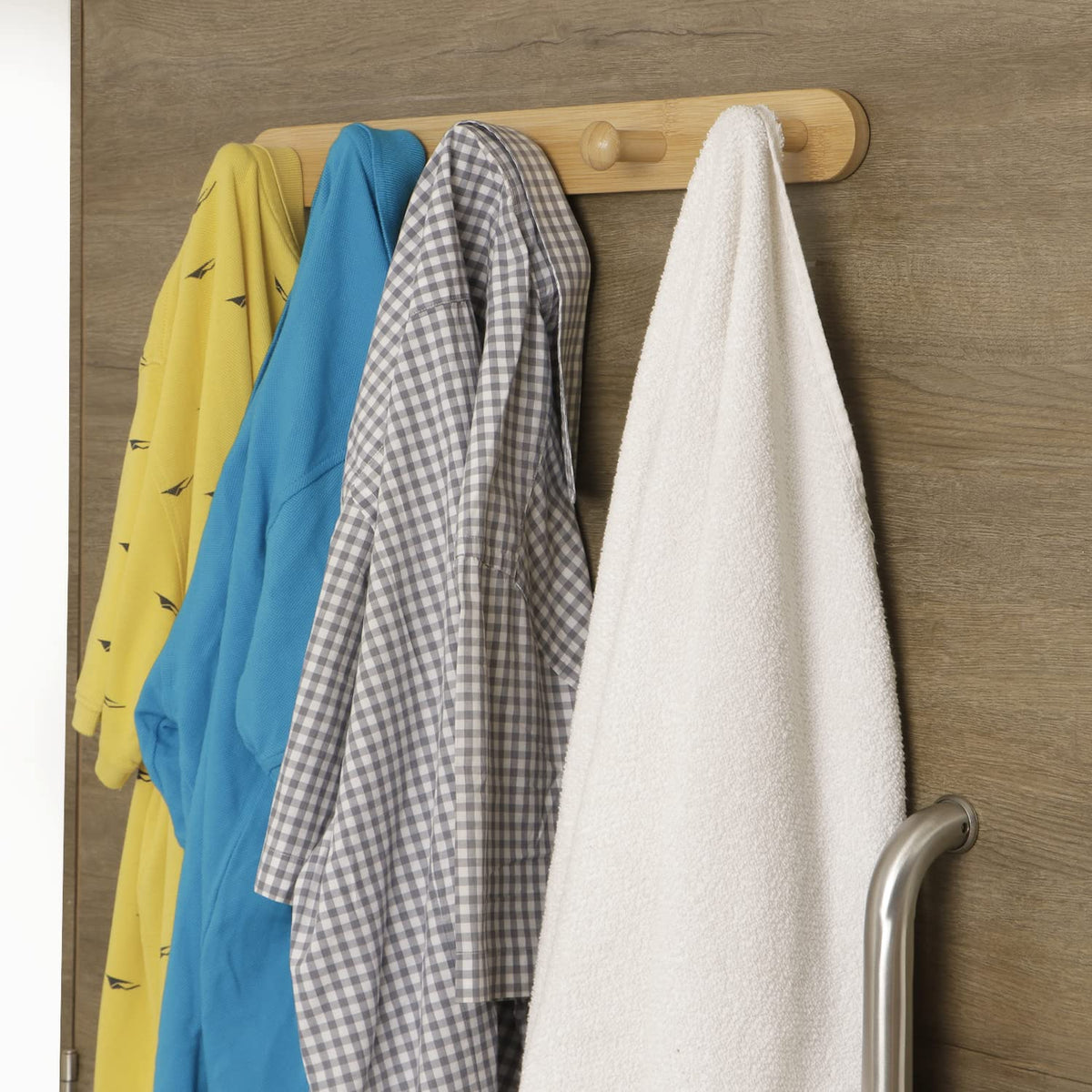 Bamboo Wooden Heavy Duty Wall Mounted 5 Hooks for clothes
