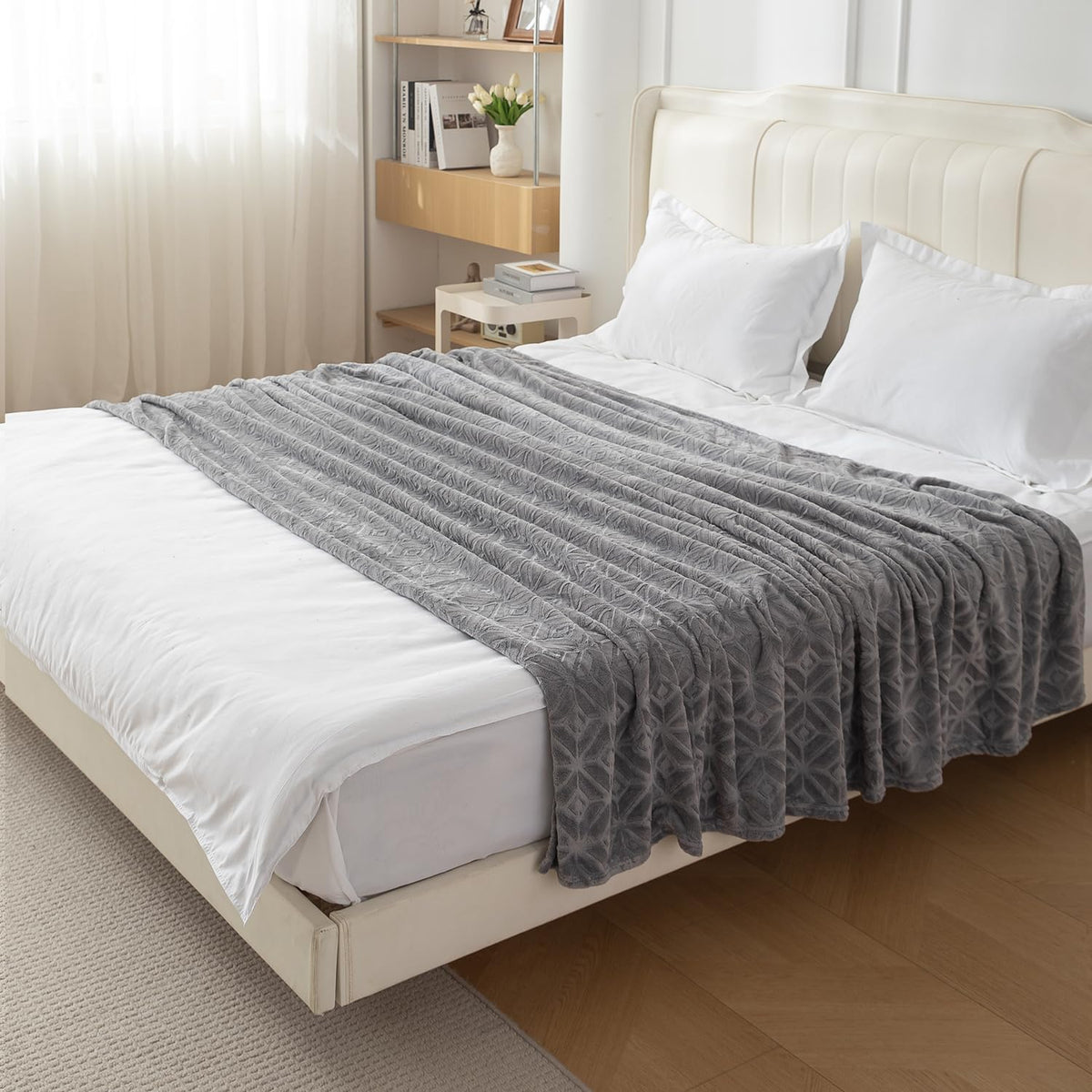 Buy Stylish grey colour AC blanket soft fleece lightweight blanket for bedroom HOKIPO