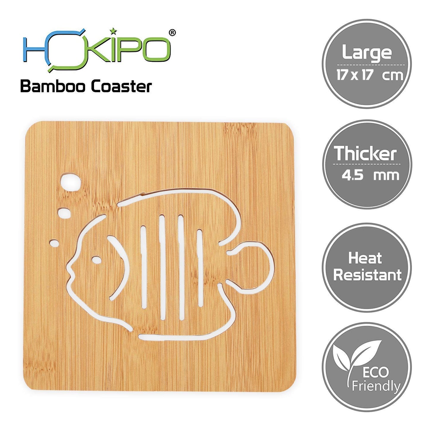 HOKIPO Eco-Friendly Bamboo Wooden Coasters for Home Pan Pot Holder - Pack of 2/4/6