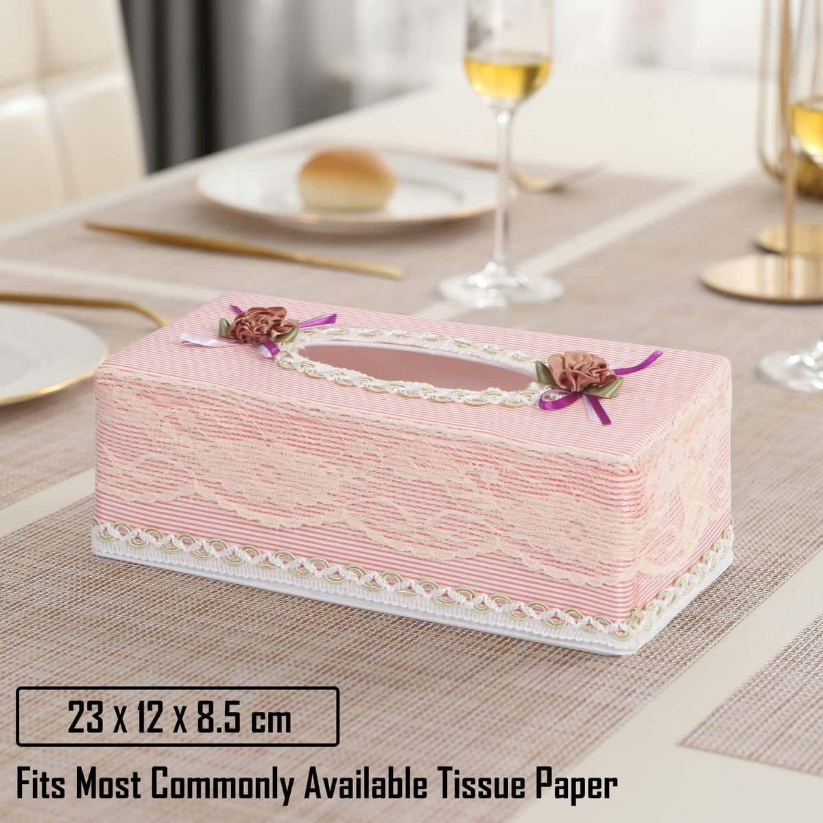 Plastic Tissue Paper Box Holder, Striped Pink