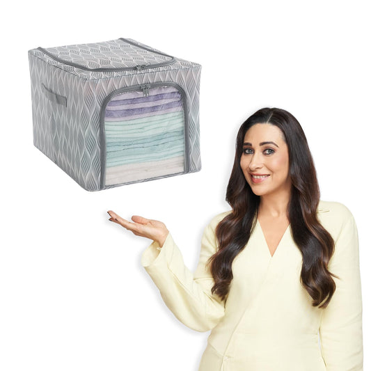 Sturdy, Stackable and Moisture Resistant Non-Woven Cloth Organiser for Storage, Grey Leaves