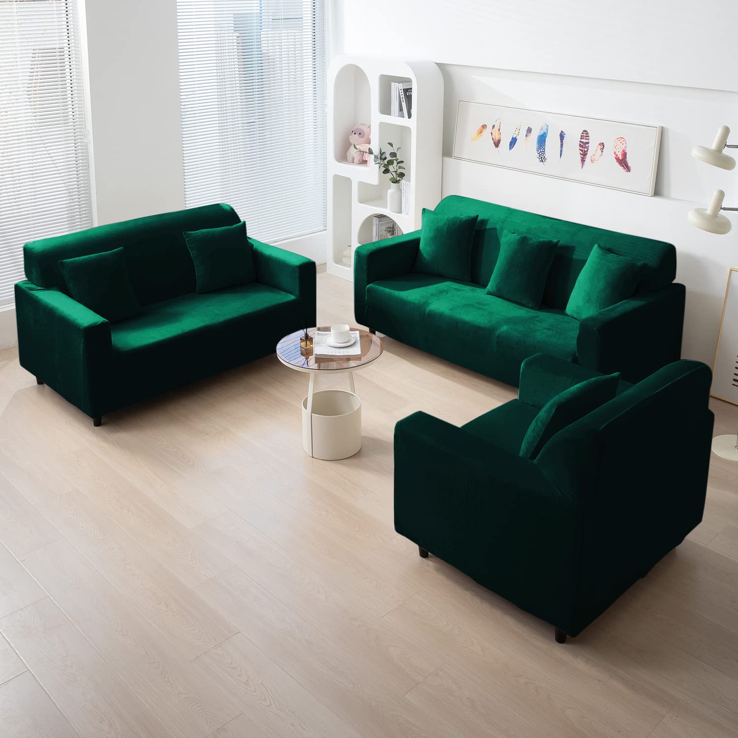 Hunter Green elastic stretchable velvet sofa cover set available for 1, 2, 3, 4, 5, 6 & 7 seater sofas