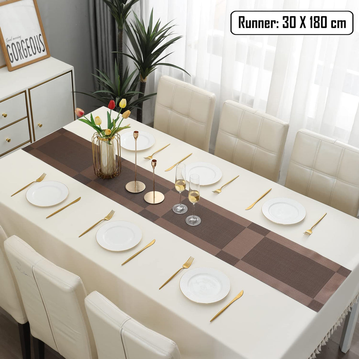 Buy Brown Colour PVC Table Runner for 6 Seater (30x180cm) | HOKIPO