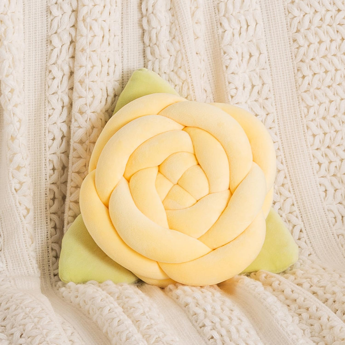 HOKIPO Rose Flower Shaped Cushion for Sofa & Bed, 22 cm, Yellow