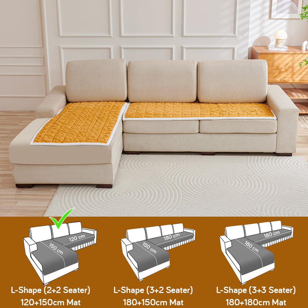 Italian Caelora Luxury Jacquard Plush L Shape Sofa Cover Seat Mat - Honey Yellow