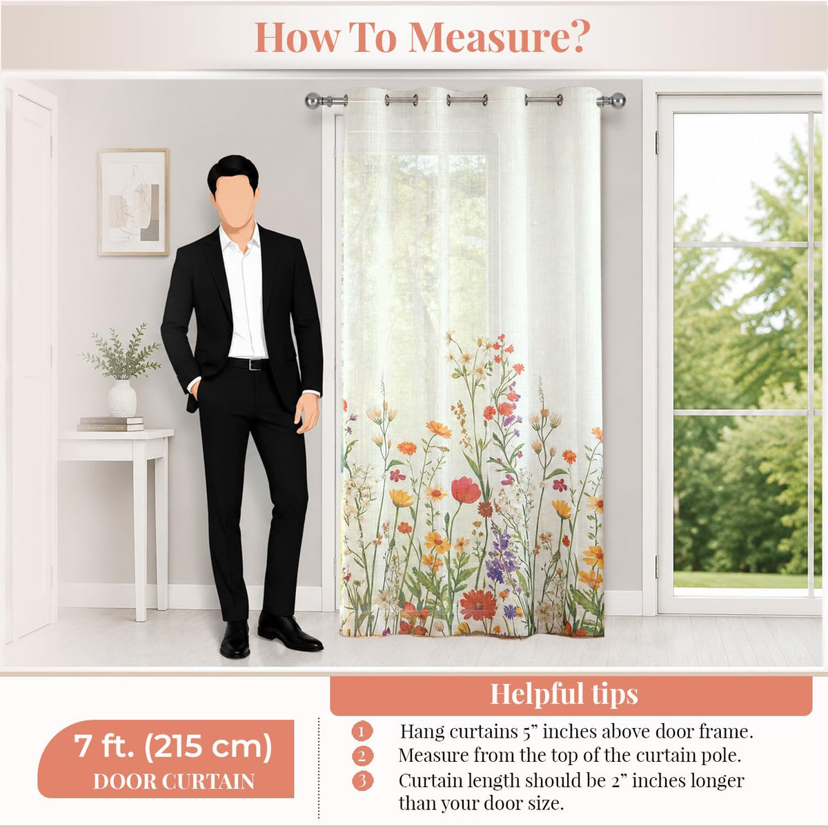 HOKIPO Meadow Bloom Sheer Curtains, 7 Feet Long - Wildflower Garden - image 7