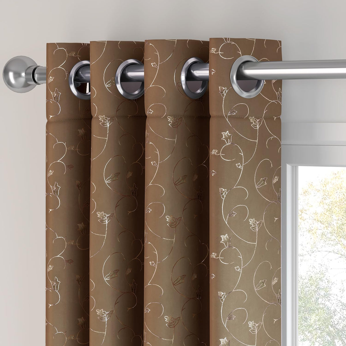 HOKIPO Golden Vine Eyelet Curtains, 7 Feet Long - Mocha Brown - image 6