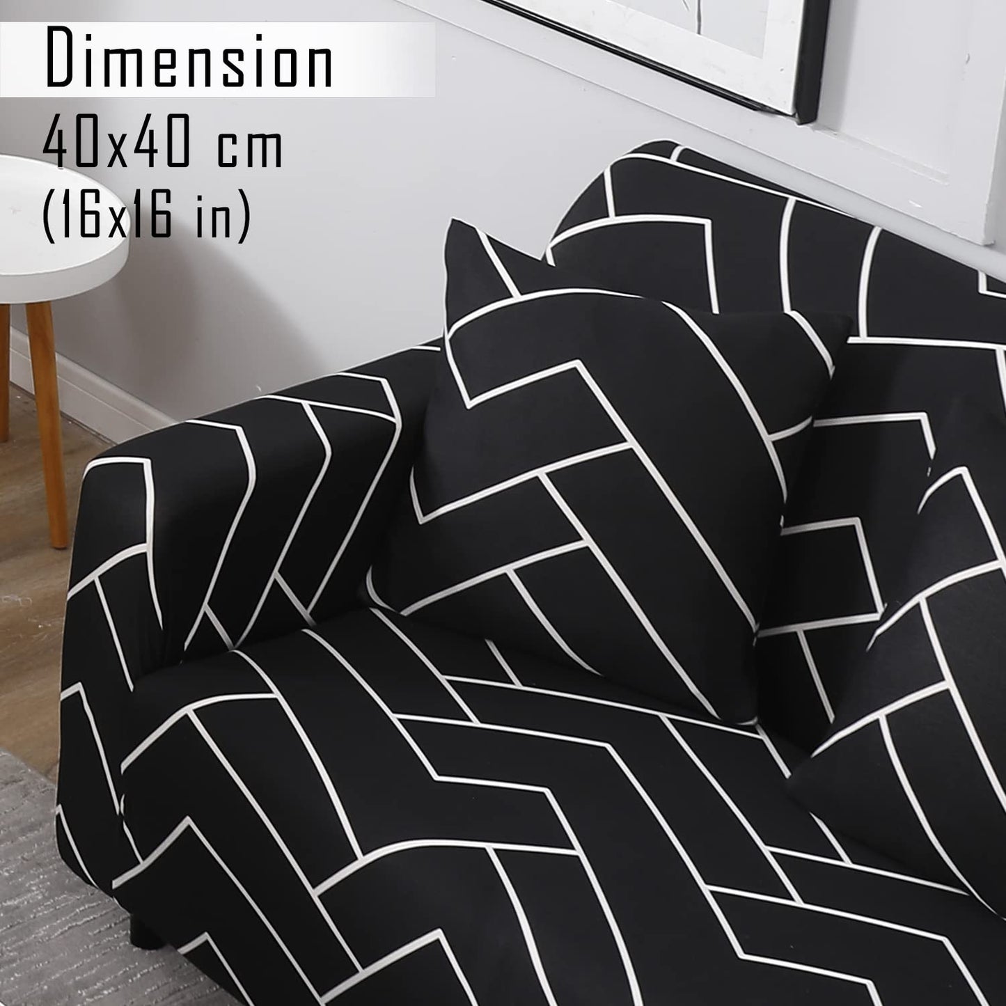 Stretchable Pack of 2 Cushion Cover 16x16 inch, Black Chevron