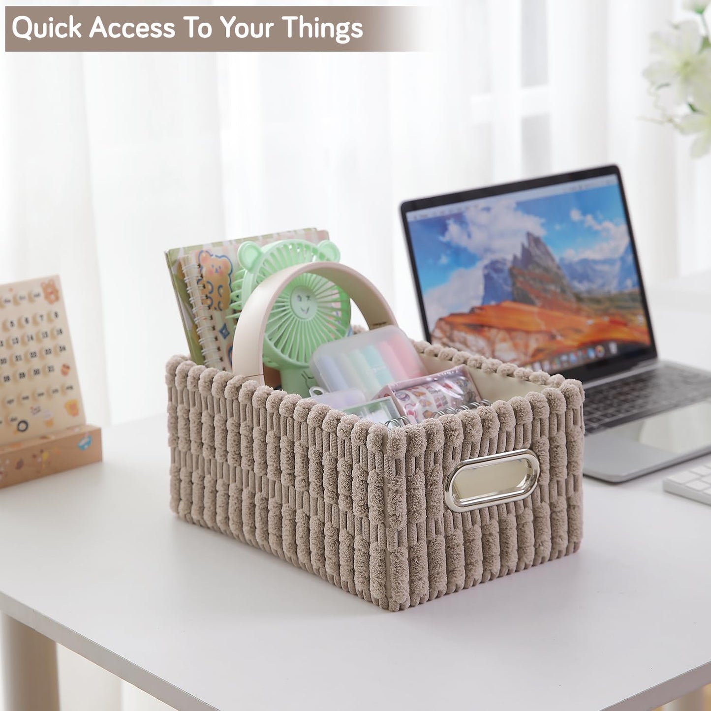 Plush Storage Organizer Baskets for Storage, Set of 3, Light Brown