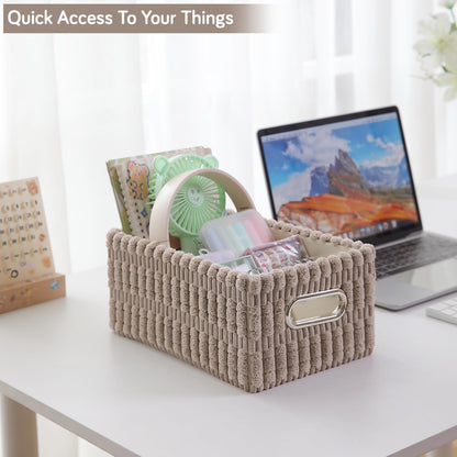 Plush Storage Organizer Baskets for Storage, Set of 3, Light Brown