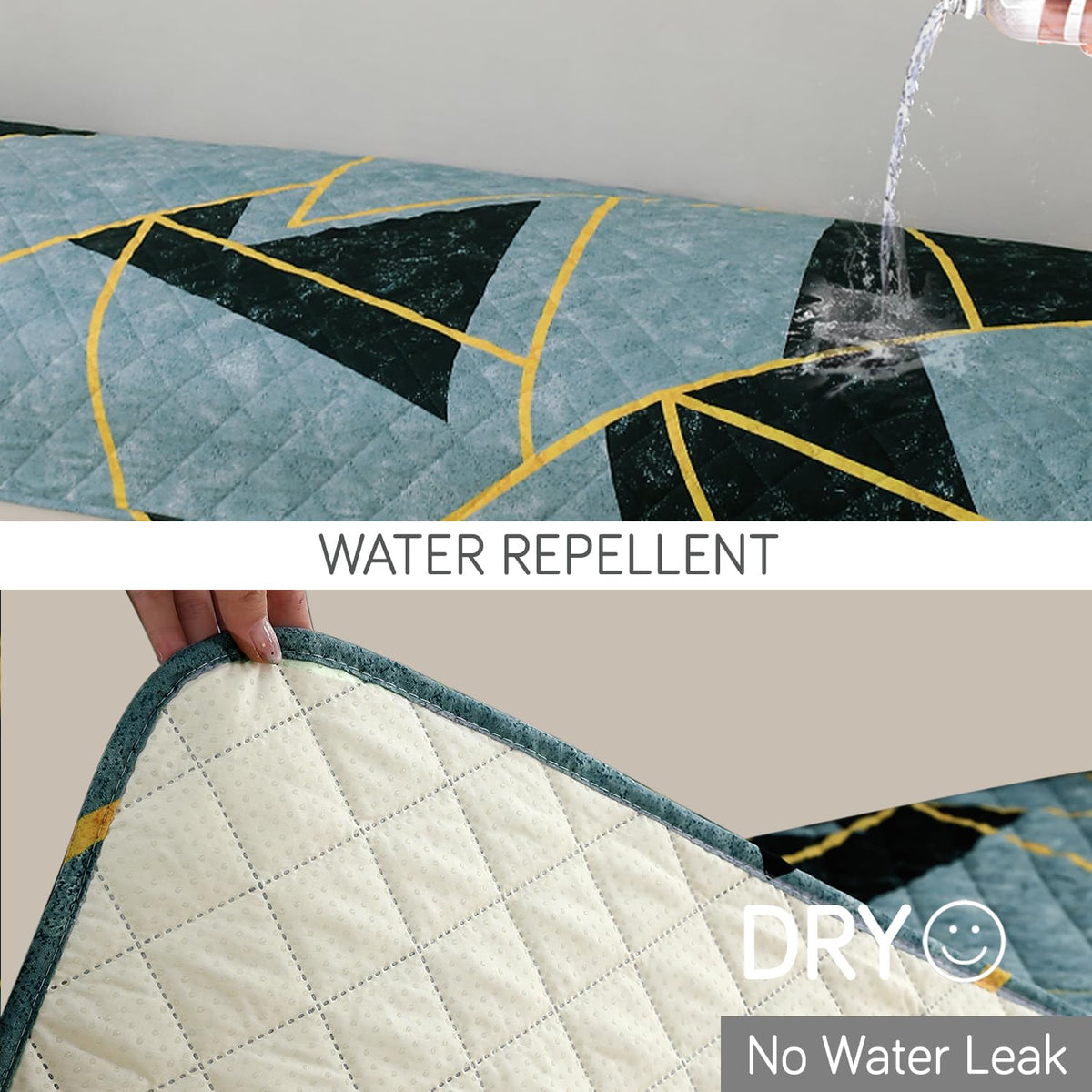 Waterproof Printed Quilted Quick Dry L Shape Sofa Seat Cover Mat, Multicolor Abstract Geometry
