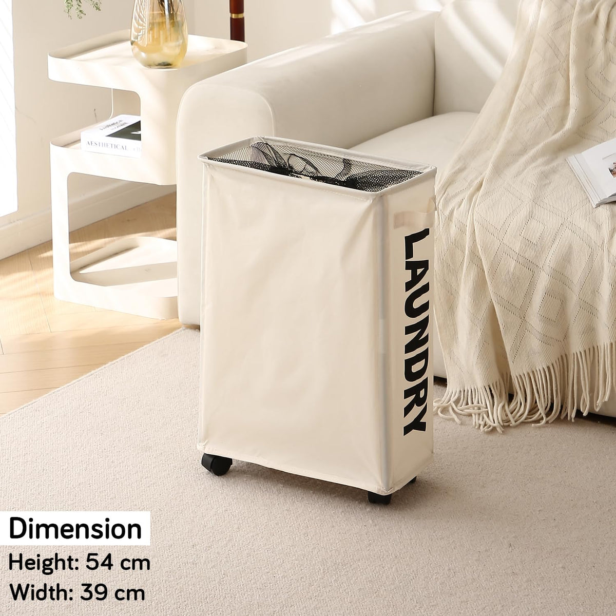 Laundry Basket Bag with Wheels Hamper, Cream