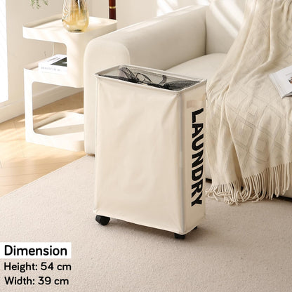 Laundry Basket Bag with Wheels Hamper, Cream