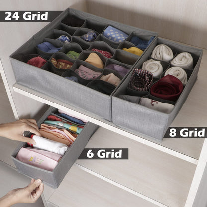 Non-Woven Fabric Undergarment Organizer Storage Box For Drawers Bra Panty Socks Tie Lingerie Organizer For Wardrobe, Grey