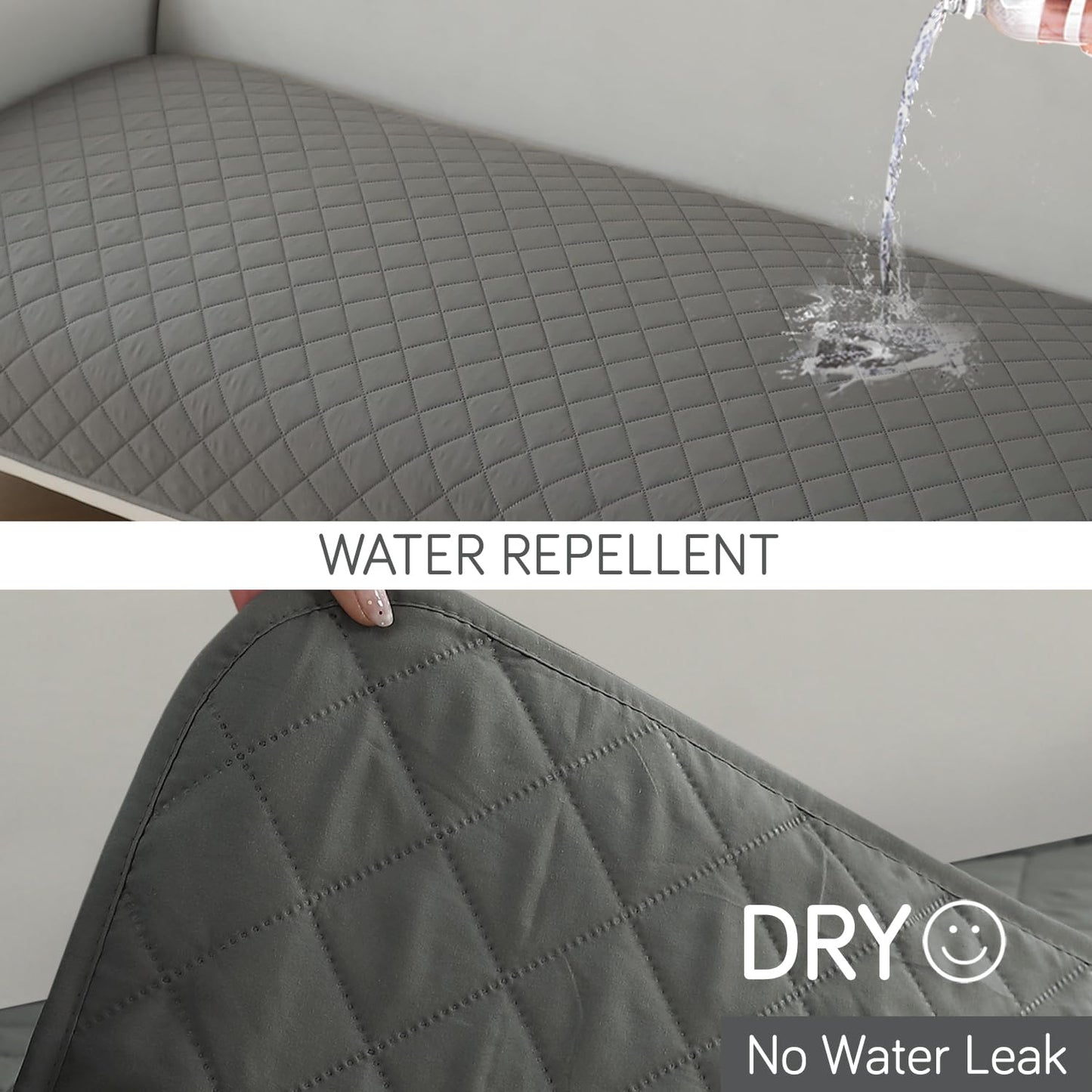 HOKIPO Waterproof Quilted Quick Dry L Shape Sofa Seat Cover Mat, Light Grey