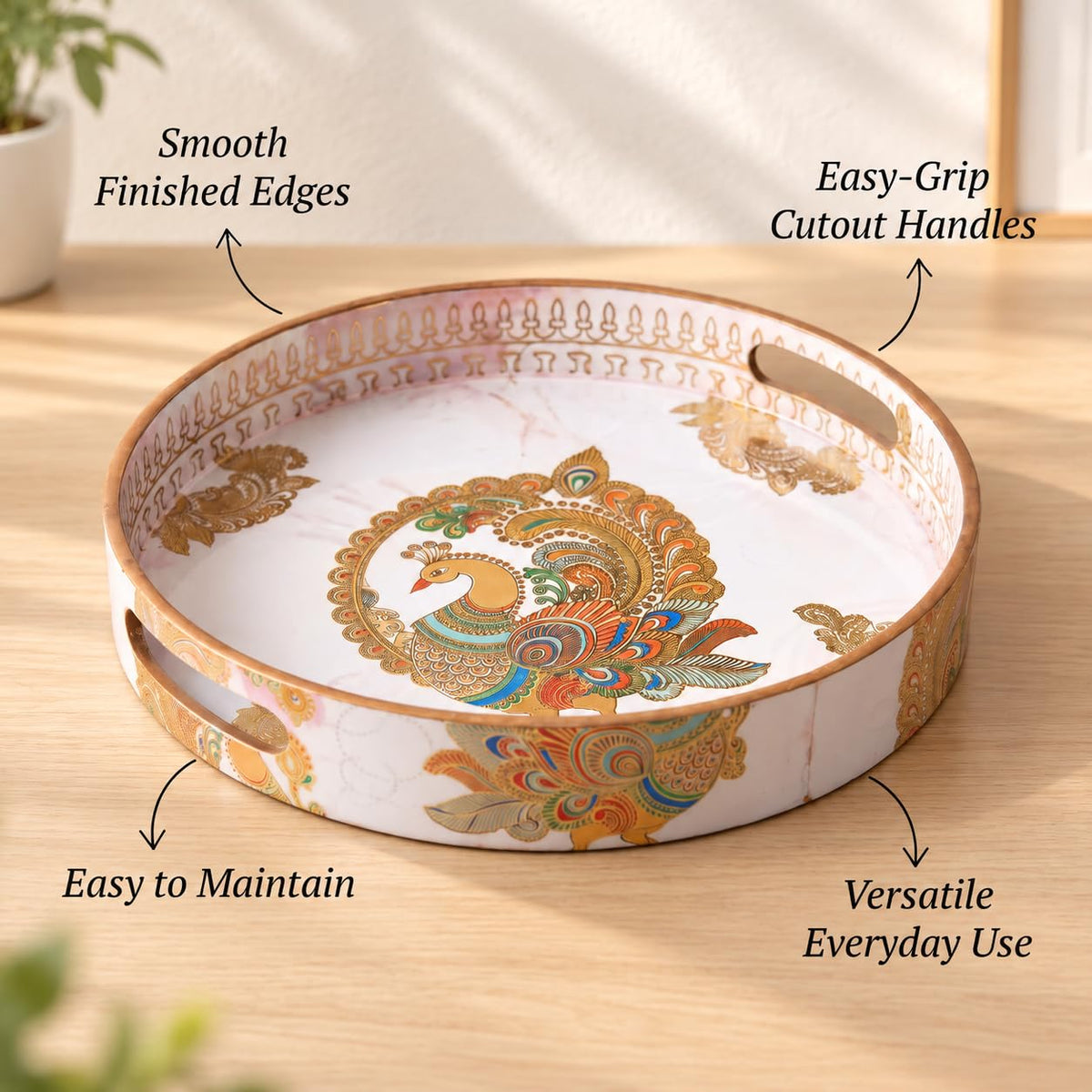 HOKIPO Round Serving Tray 12 in, Engineered Wood, Mayur Mahal - image 8