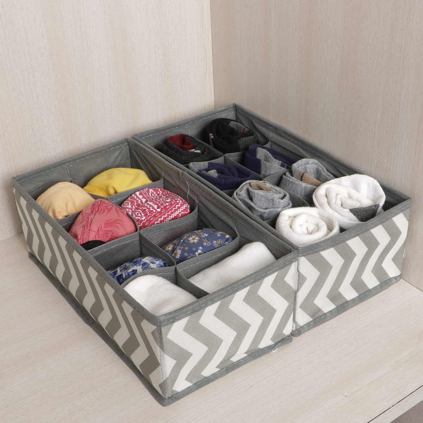 Non-Woven Fabric Undergarment Organizer Storage Box For Drawers Bra Panty Socks Tie Lingerie Organizer For Wardrobe, 8 Grid*2), Drawer Organizers, Blue-Green