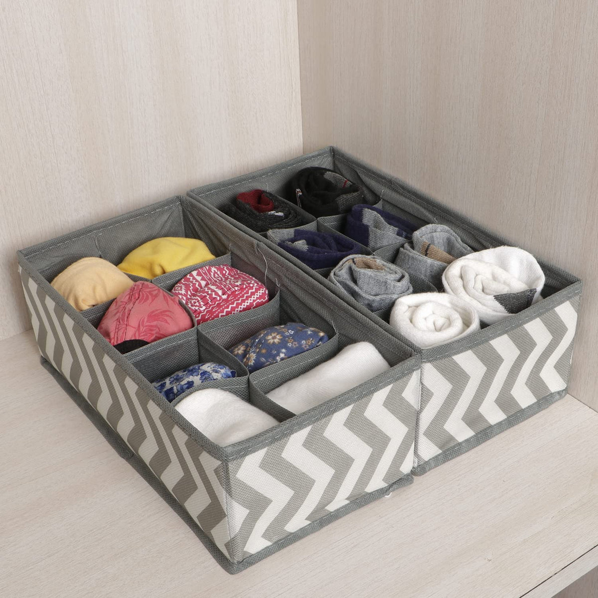 Non-Woven Fabric Undergarment Organizer Storage Box For Drawers Bra Panty Socks Tie Lingerie Organizer For Wardrobe, 8 Grid*2), Drawer Organizers, Blue-Green