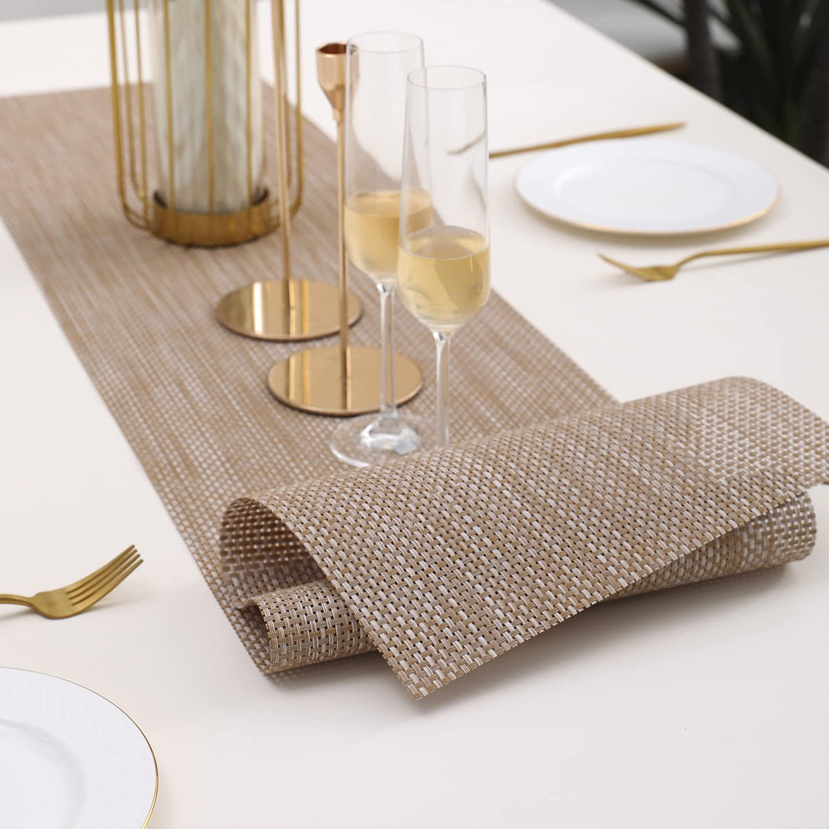 Buy Beige Brown Colour PVC Table Runner Mat | HOKIPO 